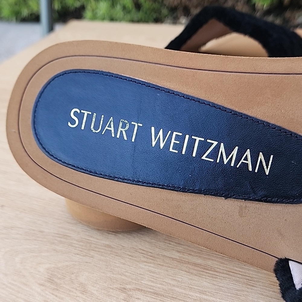 STUART WEITZMAN Black Cammy Block Heel Slide Leather Slide Sandals 9B EU 39.5 - Picture 8 of 12